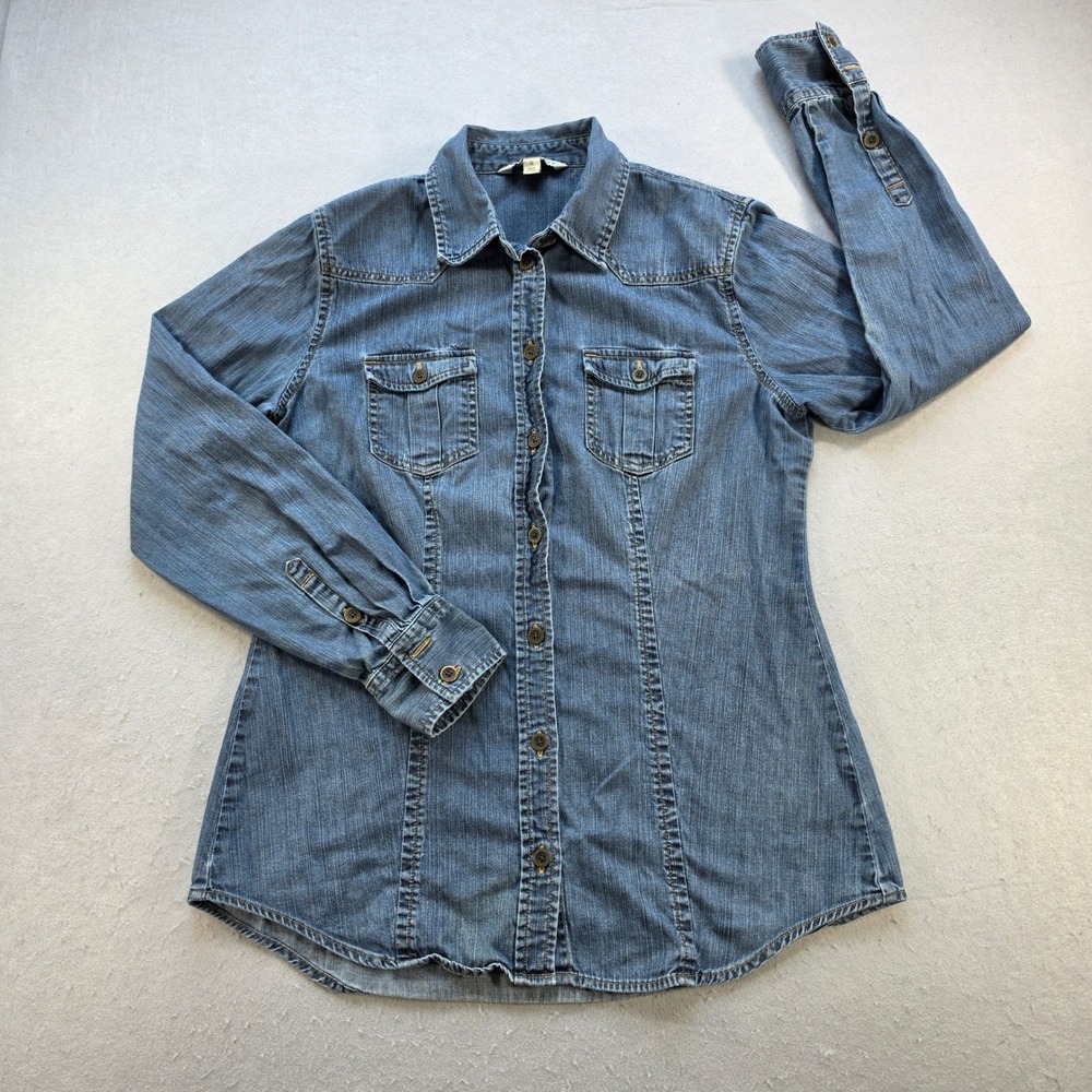 Cabi Jeans Womens Denim Button Down Shirt Medium Wash Western Style 970 Small